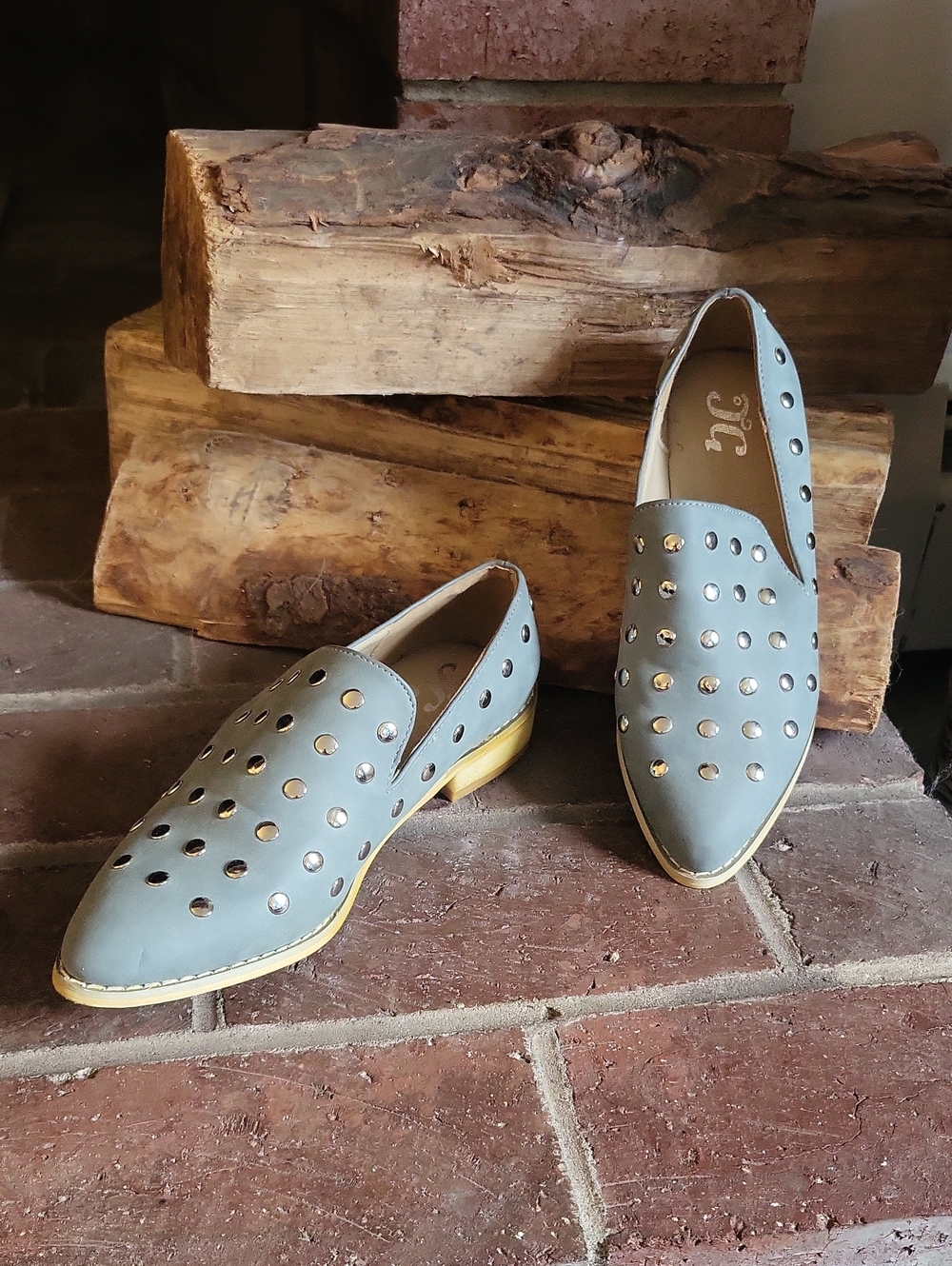 Studded Grey Slip-On Flats